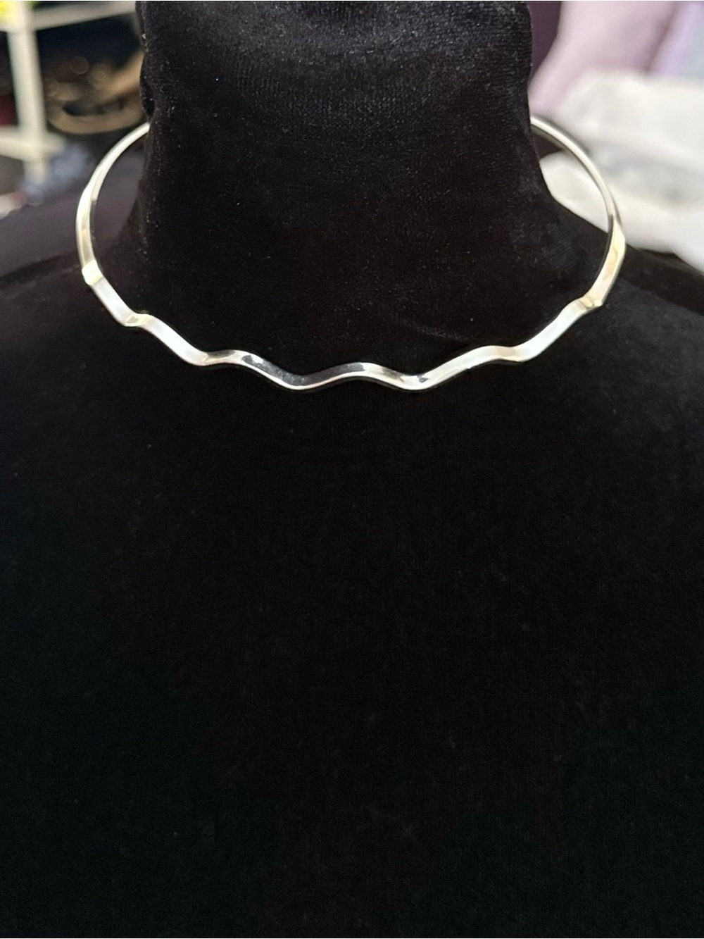 Vintage BEST Silver Tone Modernist Mid Century Wave Collar Necklace